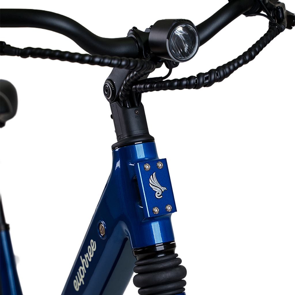 Riviera Blue Solar Sparrow showing front and rear integrated lights powered by main battery, with brake-activated rear light